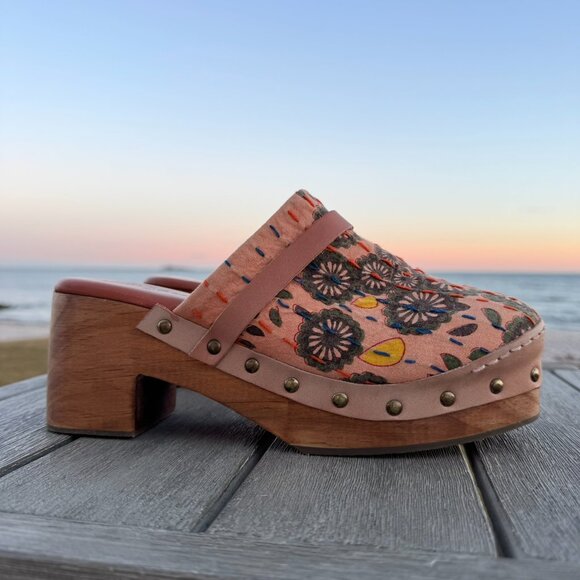 Free People Calabasas Kantha Platform Clogs Embroidered Stud Brown 8 - Picture 13 of 14